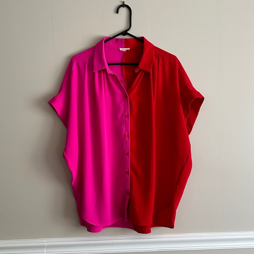 JODIFL hot pink and red short sleeved button up L